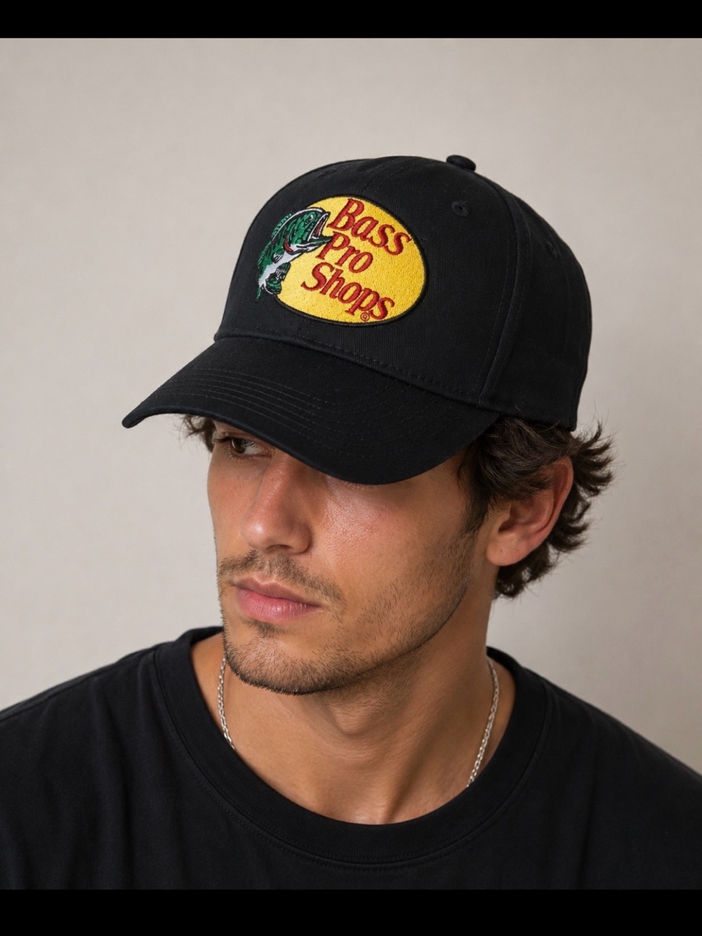 Bass Pro Shops Leaping Bass Logo embroidered ball cap hat gone fishing black